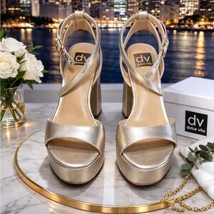 DV by Dolce Vita Metallic Silver Platform Heels with Ankle Strap